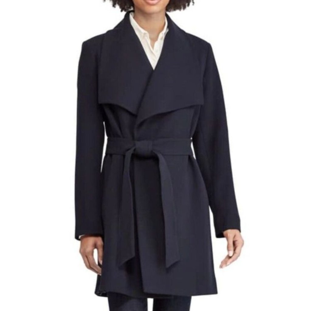 Lauren Ralph Lauren Women's Belted Drape Front Wrap Winter Jacket Coat Gray Sz M